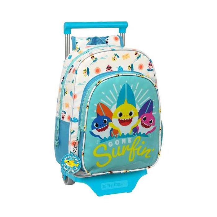 Mochila Escolar con Ruedas Baby Shark Surfing Azul Blanco 26 x 34 x 11 cm Mochila Escolar con Ruedas Baby Shark Surfing Azul Blanco 26 x 34 x 11 cm