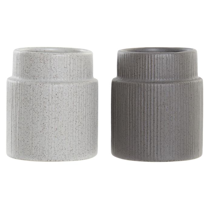 DKD Home Decor Vaso Scandi de Gres Colección Blanco y Gris Pro Design Gris Claro/Oscuro 8x10.5x8 cm - Set de 6 Unidades