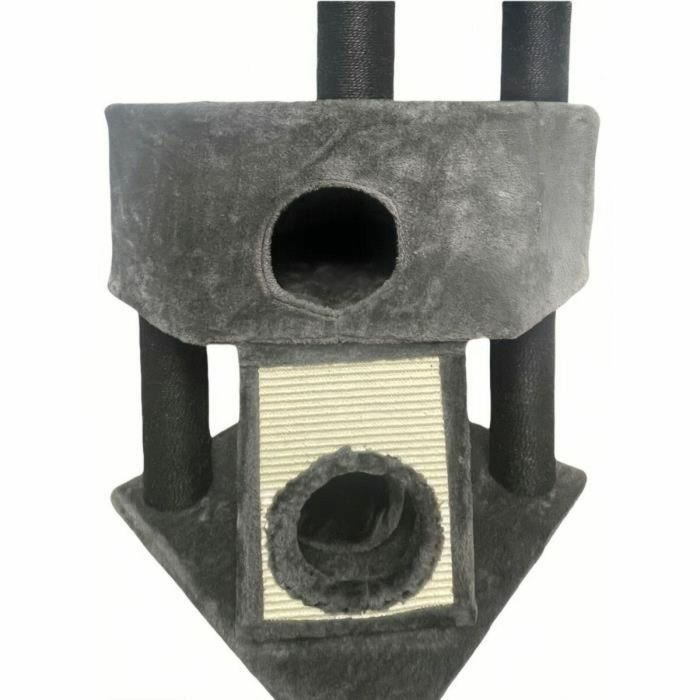 GUILY AL103 Rascador para gatos, gris oscuro, 50x50x141 cm, 2 plataformas, 1 percha, 1 cabaña, 1 rampa, 1 túnel 3
