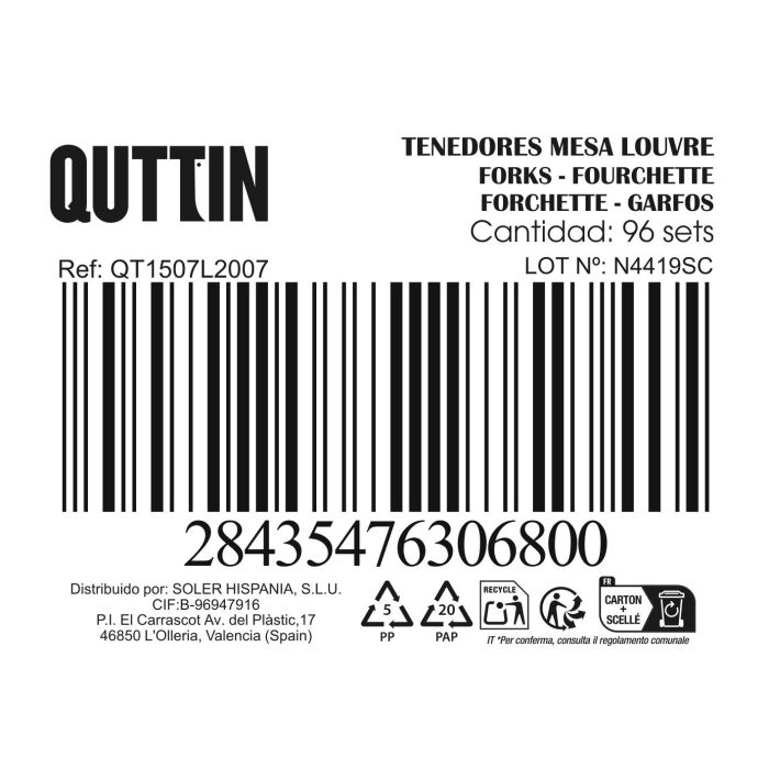 Inde - Set de 3 Tenedores de Mesa 'Louvre' 2 mm, 21 x 2.4 cm (12 Cajas) 2