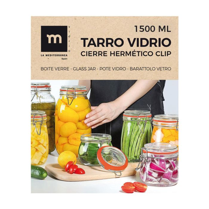 Tarro Hermético de Vidrio con Cierre Clip 1500 ml - La Mediterranea (12 Unidades) 11 Tarro Hermético de Vidrio con Cierre Clip 1500 ml - La Mediterranea (12 Unidades) 11