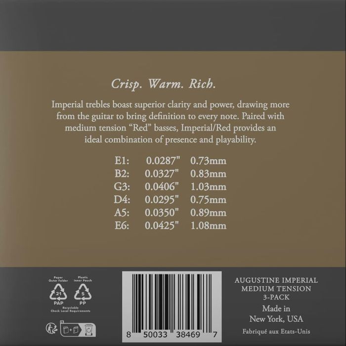 Augustine Imperial Pack 3 Juegos Cuerdas Guitarra Clásica Nylon Transparente Tensión Normal