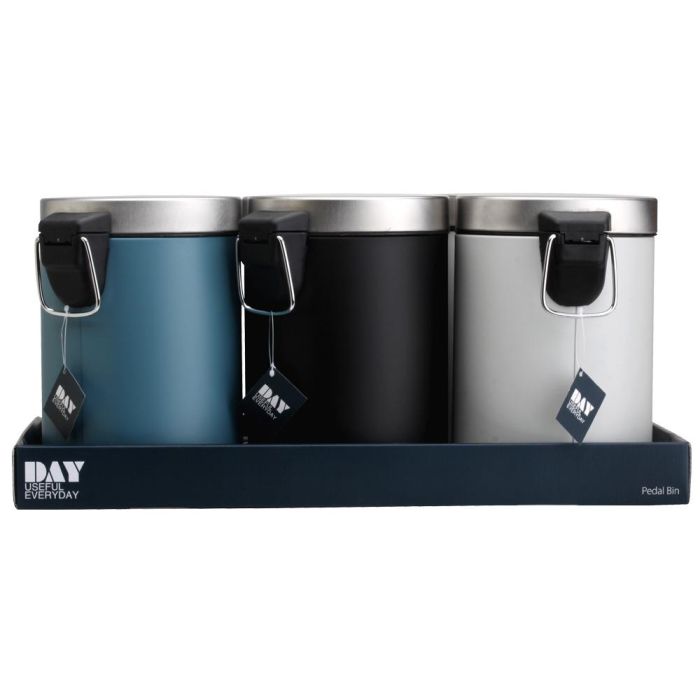 Day Cubo 3 L Surtido Day, Colores Surtidos: Azul Tapiz, Gris Claro, Negro, con Cubo Interno Extraíble y Pedal de Acero Inoxidable 1