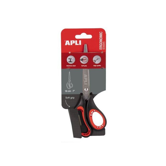 Tijeras Apli 18Cm. Ergonomica Asimetrica En Blister 12 unidades
