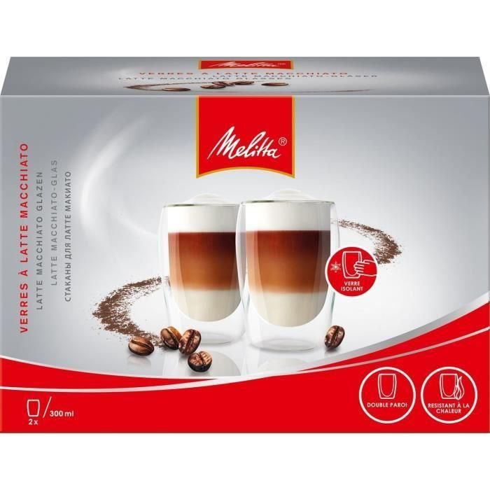 Melitta Set de 2 vasos Latte Macchiato de borosilicato 300ml, doble pared, transparentes, aptos para lavavajillas 1 Melitta Set de 2 vasos Latte Macchiato de borosilicato 300ml, doble pared, transparentes, aptos para lavavajillas 1