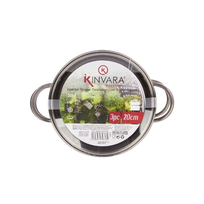 Vaporera Kinvara 2 piezas, tapa de cristal, 20 cm, acero inoxidable, 2.5 l (6 Unidades) 2 Vaporera Kinvara 2 piezas, tapa de cristal, 20 cm, acero inoxidable, 2.5 l (6 Unidades) 2