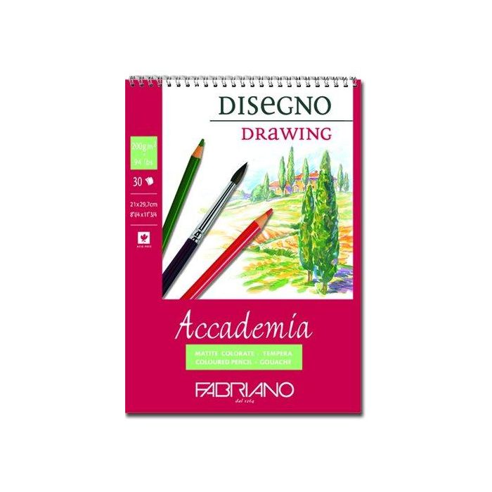 Bloc De Dibujo Fabriano Accademia Con Espiral Liso Blanco A4 200G 30H