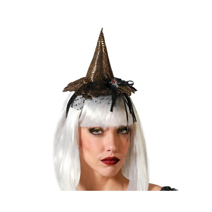 Diadema Bruja Halloween Dorado Mujer Adulto