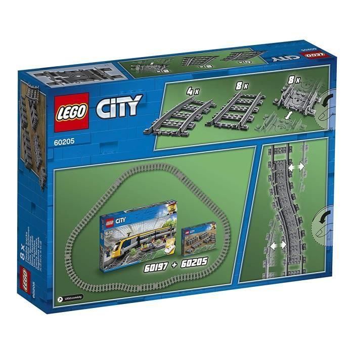 LEGO City 60205 Paquete de Rieles y Vías Ferroviarias: Conjunto de Ampliación para Trenes con 8 Piezas Rectas, 4 Curvas y 8 Flexibles 2