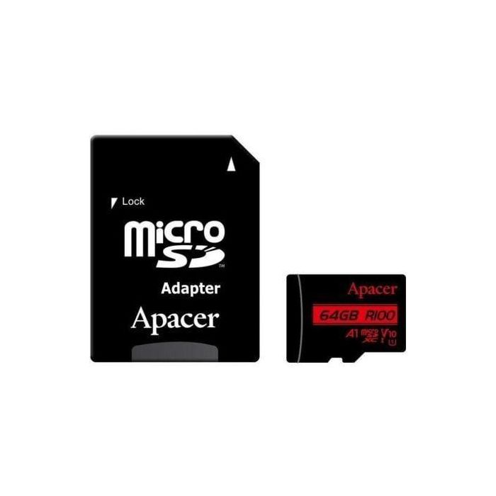 Apacer AP64GMCSX10UB-R Tarjeta de Memoria MicroSDXC 64GB Clase 10 UHS-I 100MB/s con Adaptador SD 1