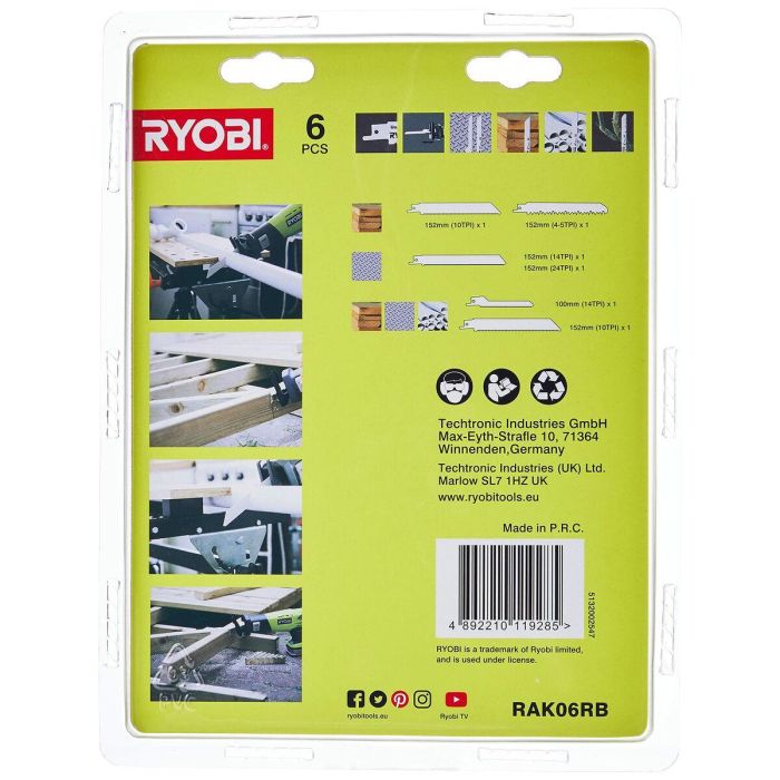 RYOBI 6 Hojas abigarradas de madera y metal para sierra de sable 3