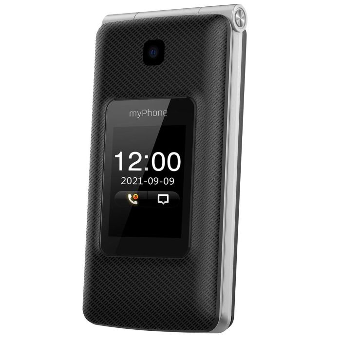 MyPhone Tango LTE Black - Teléfono plegable 4G con pantallas duales, USB Type-C, botones SOS e ICE, batería 1400mAh 4