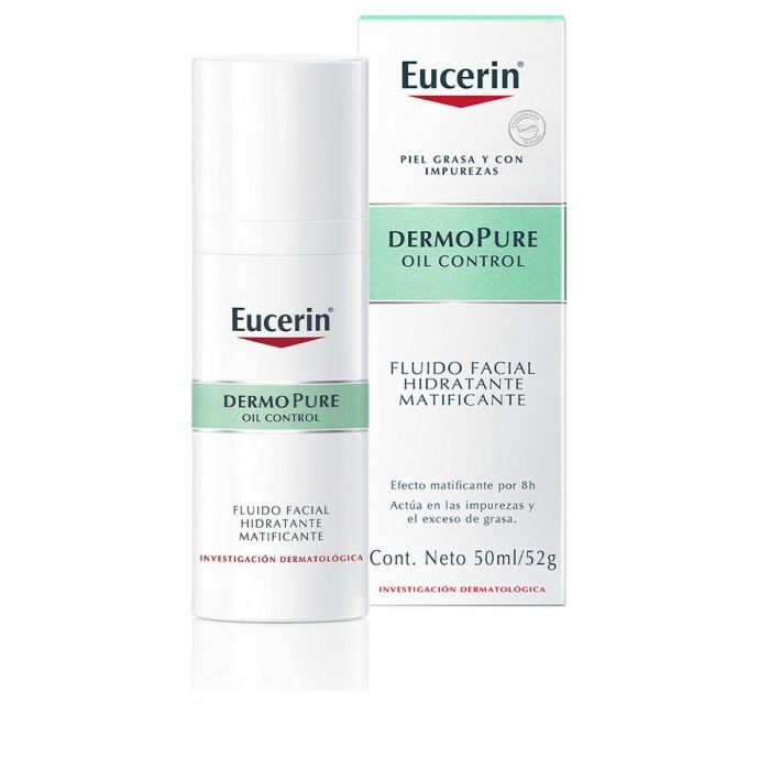 Eucerin DERMOPURE Oil Control Fluido Facial Hidratante Matificante para Piel Grasa y Acneica, Acné, Poros, Puntos Negros 50 ml