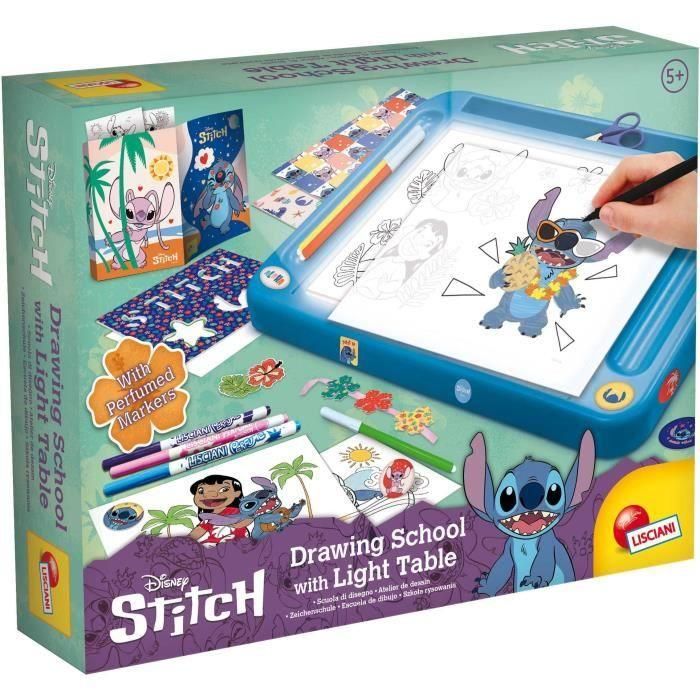 Lisciani Giochi LIS1737444065609 Kit de Dibujo Stitch - Mesa de Luz con Modelos y Marcadores