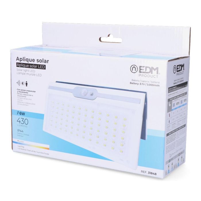 Edm Aplique Solar 6W 430lm 6500K Blanco con Sensor 4