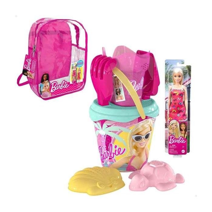 Cubo de playa barbie 18 cm con accesorios y muñeca barbie en mochila 1 Cubo de playa barbie 18 cm con accesorios y muñeca barbie en mochila 1