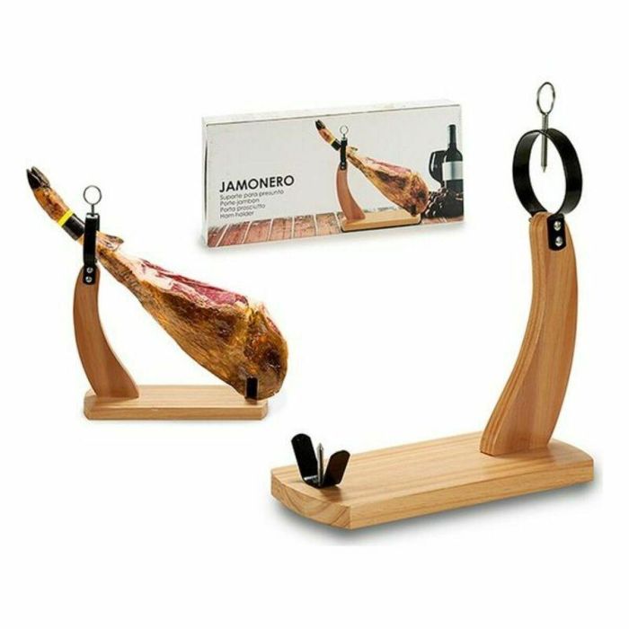 Jamonero de Madera Marrón Negro Metal Madera de pino Jamonero de Madera Marrón Negro Metal Madera de pino