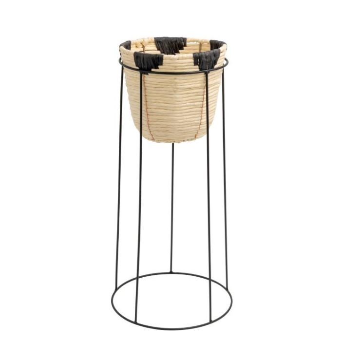 DKD Home Decor Macetero de Fibra y Metal, Colores Natural y Negro, 30 cm Ancho x 62 cm Alto x 30 cm Profundo - Estilo Colonial