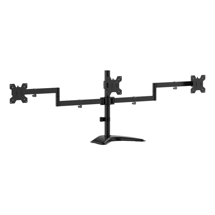AISENS - SOPORTE DE MESA CON PEANA ECO GIRATORIO E INCLINABLE PARA 3 MONITORES 10KG (3 PIVOTES, 2 BRAZOS) DE 13-27, NEGRO