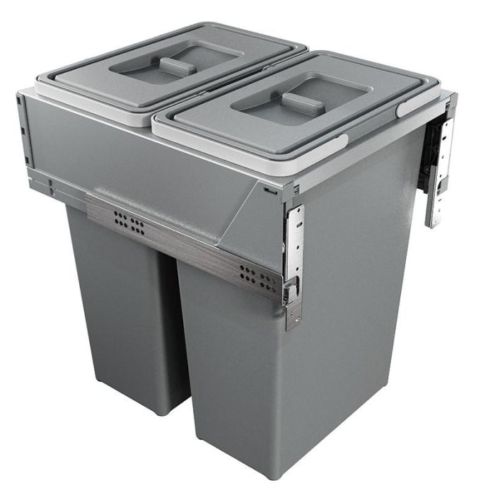 Herrajes Alk Cubo de Basura Extraíble Block 2.0 para Cocina, Doble 2x35L, Módulo 450mm, Antracita, Altura Reducida