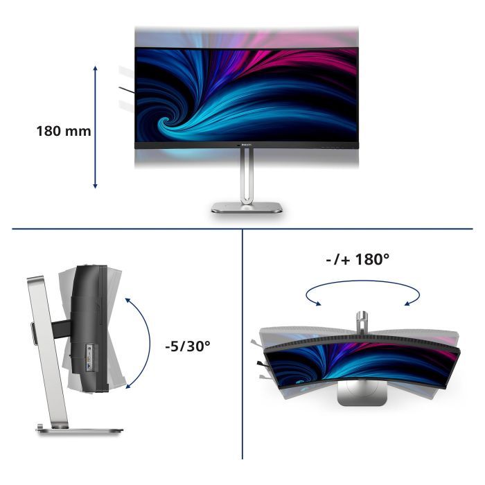Philips Monitor 34B2U5600C 34" Dual QHD VA Curvo 120Hz USB-C HDMI DP Gris 7