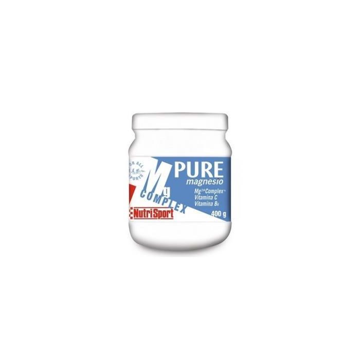 NUTRISPORT Pure Magnesio Citrato y Gluconato con Vitaminas B6 y C en Polvo 400g para Energía y Absorción