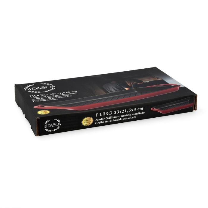 Bidasoa Parrilla Rectangular Fierro Hierro Esmaltado 22x40 cm Roja Antiadherente Extra Resistente Apta Inducción Gas Vitro Libre PFOA 5