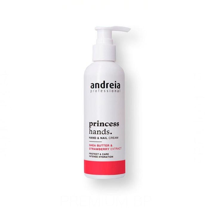 Andreia Crema de Manos y Uñas Princess Hands Hidratante y Nutritiva con Karité y Fresa, 200 ml, Textura no Grasa y de Fácil Absorción