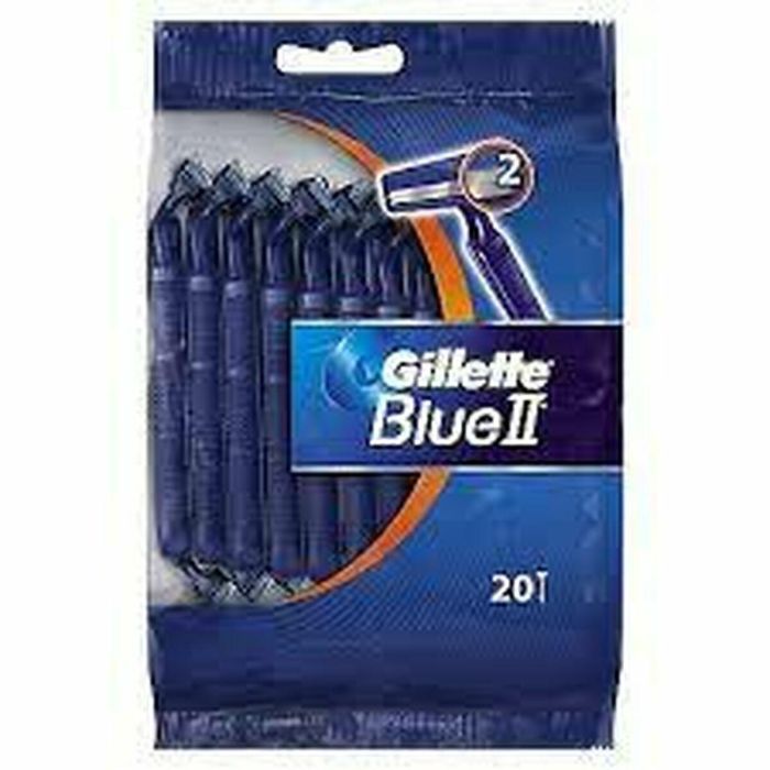 Gillette BLUE II Cuchillas de Afeitar Desechables con Doble Hoja y Lubrastrip para Afeitado Suave - Pack de 20 Unidades