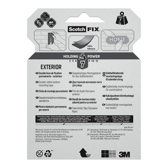 Scotch Cinta Doble Cara de Montaje para Exteriores, Adhesiva, 19 mm x 5 m, Soporta hasta 7 kg 2