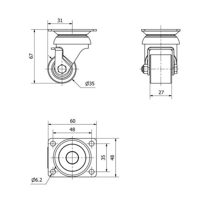Rueda giratoria con placa, rodamiento de bolas, color naranja, carga máx. 100 kg, ø 3,5 cm 1 Rueda giratoria con placa, rodamiento de bolas, color naranja, carga máx. 100 kg, ø 3,5 cm 1