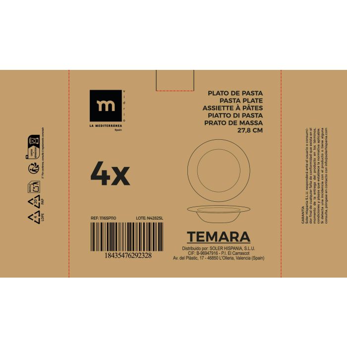 Plato Pasta Temara 27.8 cm Opal - Inde (16 Unidades) 1 Plato Pasta Temara 27.8 cm Opal - Inde (16 Unidades) 1
