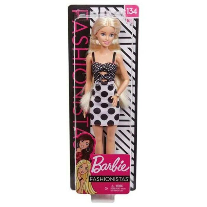 Barbie Fashionistas Muñeca 65 Aniversario, Pelo Negro y Vestido Camiseta Blanco con Lunares Brillantes 5