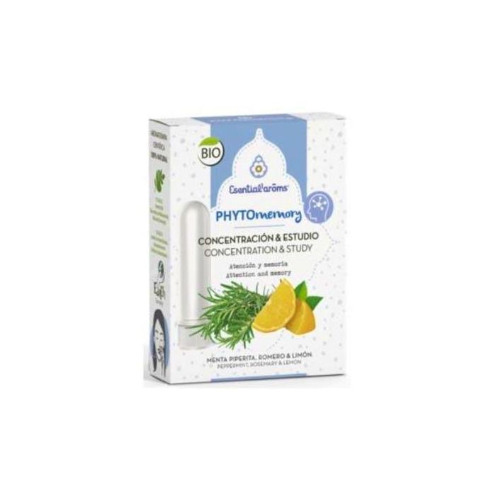 ESENTIAL AROMS Phytomemory 5ml + 2 Sticks Inhaladores, Psicoaromaterapia para Atención y Memoria con Menta, Romero, Limón