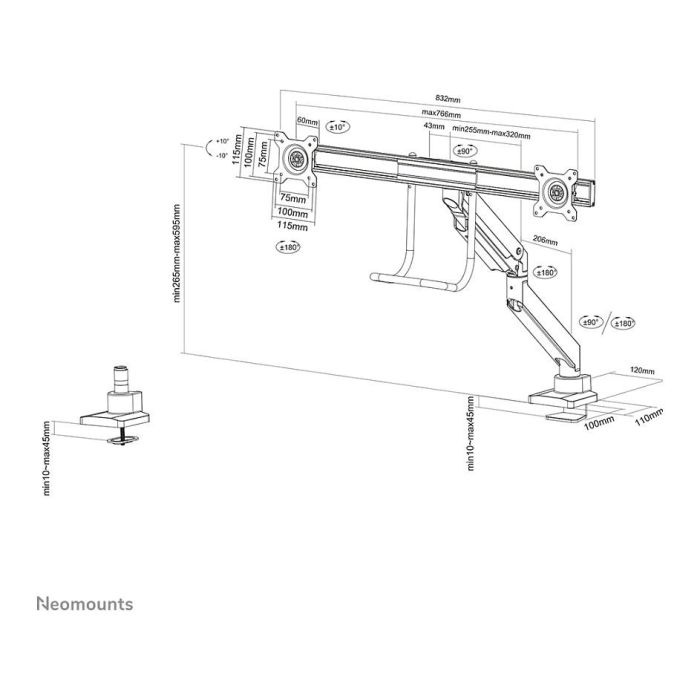 Neomounts Soporte de Mesa para 2 Pantallas hasta 32" NM-D775DXBLACK, Resorte de Gas, hasta 8kg 9