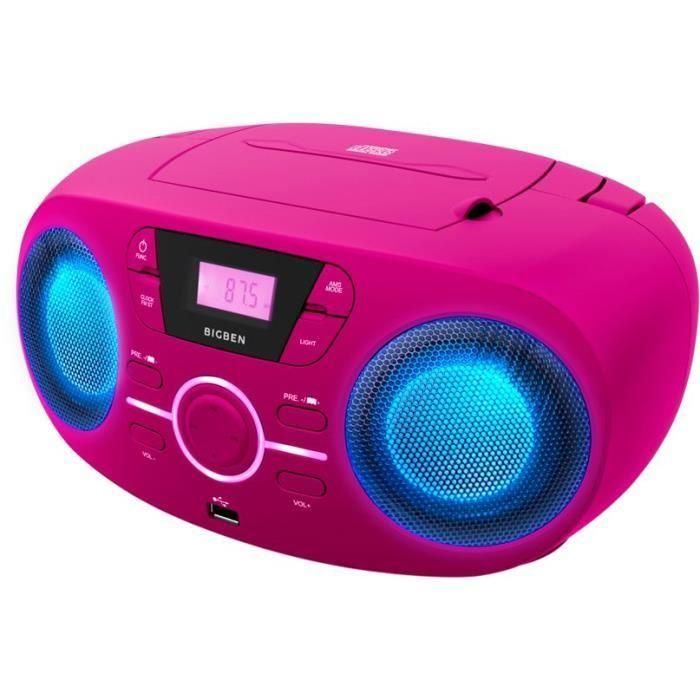 BIGBEN CD61RSUSB Radio Portátil Cd Usb Rosa + Altavoces Luminosos 2