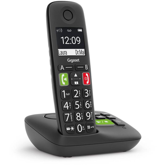 Gigaset E290A - Teléfono Inalámbrico DECT con Contestador, Altavoz e Identificador de Llamadas - Botones Grandes para Mayores - Negro