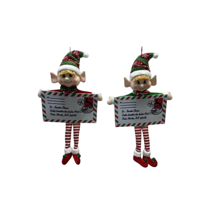 DKD Home Decor Decoración Colgante Navidad Elfo Poliéster Multicolor 9 x 55 x 30 cm (6 Unidades)