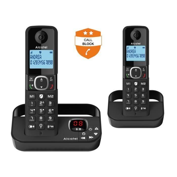 Teléfono fijo inalámbrico - ALCATEL - F860 voice duo negro - Con función de bloqueo de llamadas no deseadas Teléfono fijo inalámbrico - ALCATEL - F860 voice duo negro - Con función de bloqueo de llamadas no deseadas