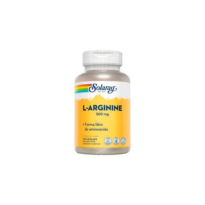 SOLARAY L-Arginina 500 mg, 100 cápsulas vegetales, apto veganos, de fermentación microbiológica