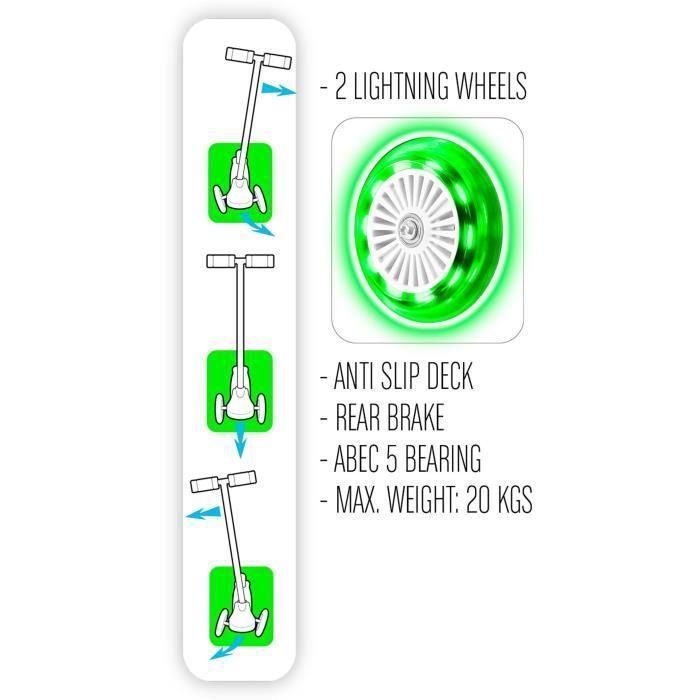 Stamp Scooter de 3 Ruedas con Equilibrio, Ruedas Delanteras Luminosas sin Pilas, Plataforma Antideslizante y Freno Trasero ABEC 5 2