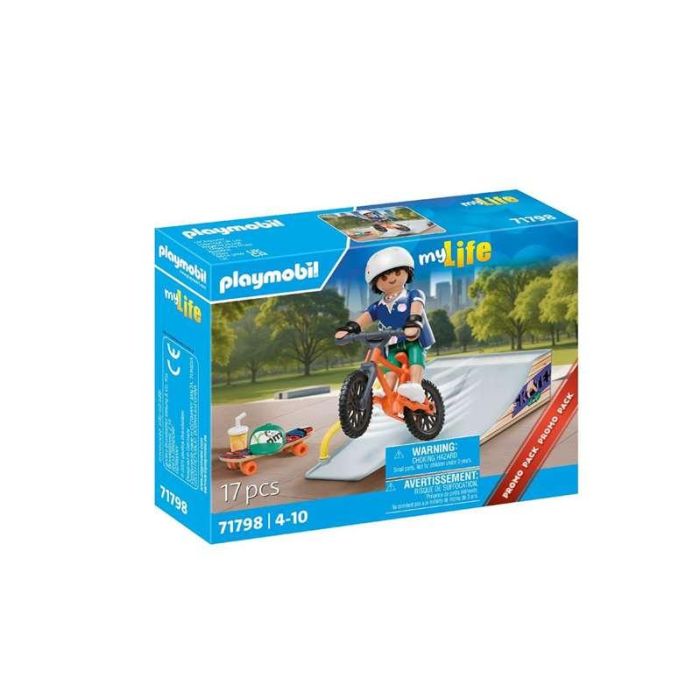 Playmobil Rampa de Skate con Figura de Niño, Bicicleta BMX y Monopatín