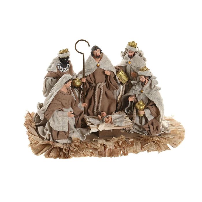 DKD Home Decor Nacimiento de Navidad Tradicional en Poliester y Resina, Figuras Decorativas Beige Marrón, 40x24x23.5 cm 1