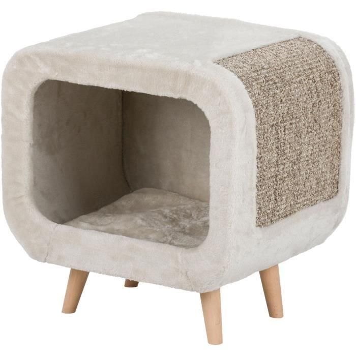 Trixie Alicia Cozy Shelter para Gatos - Rascador de Cubo de Felpa con Cojín Lavable - Gris 48x48x38cm