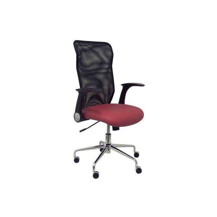 Silla Piqueras Y Crespo Minaya Brazos Retractiles Mecanismo Basculante Ergonomica Respaldo Malla Transpirable Negra Asiento Tapizado Similpiel Granate