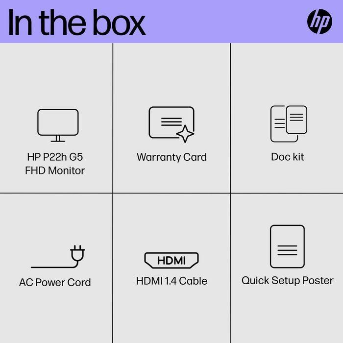 HP Monitor P22h G5 / 21,5" / FHD / VGA-HDMI-DisplayPort / Regulable Altura 19 HP Monitor P22h G5 / 21,5" / FHD / VGA-HDMI-DisplayPort / Regulable Altura 19