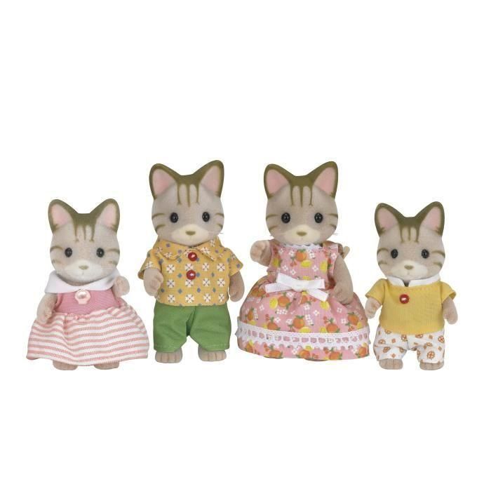 Sylvanian Families 5180 Familia Gatos Atigrados - Mamá, Papá, Hijo e Hija - 4 Figuras Articuladas con Ropa Extraíble 1