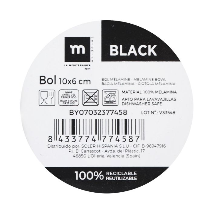 Bol de melamina mate negro 10x6 cm - La Mediterranea (24 Unidades) 1 Bol de melamina mate negro 10x6 cm - La Mediterranea (24 Unidades) 1