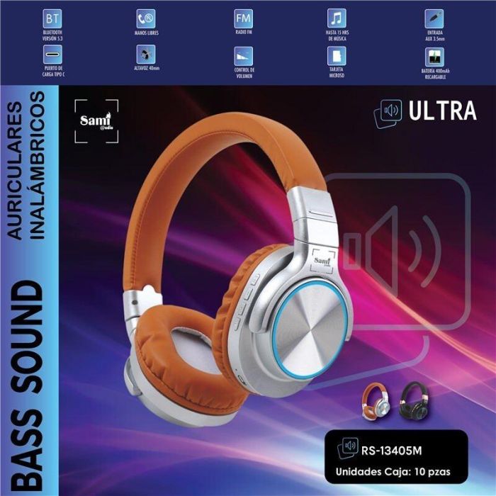 SAMI Auriculares ULTRA Marrón FM/BT/AUX Plegables 400mAh