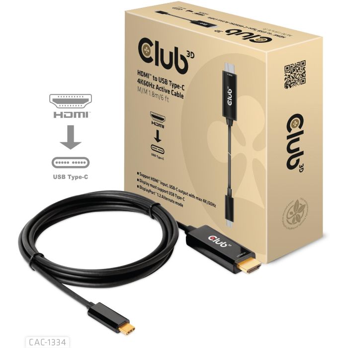 Club 3D CAC-1334 Cable HDMI a USB-C, Activo 4K60Hz, 1.8m, Negro 1